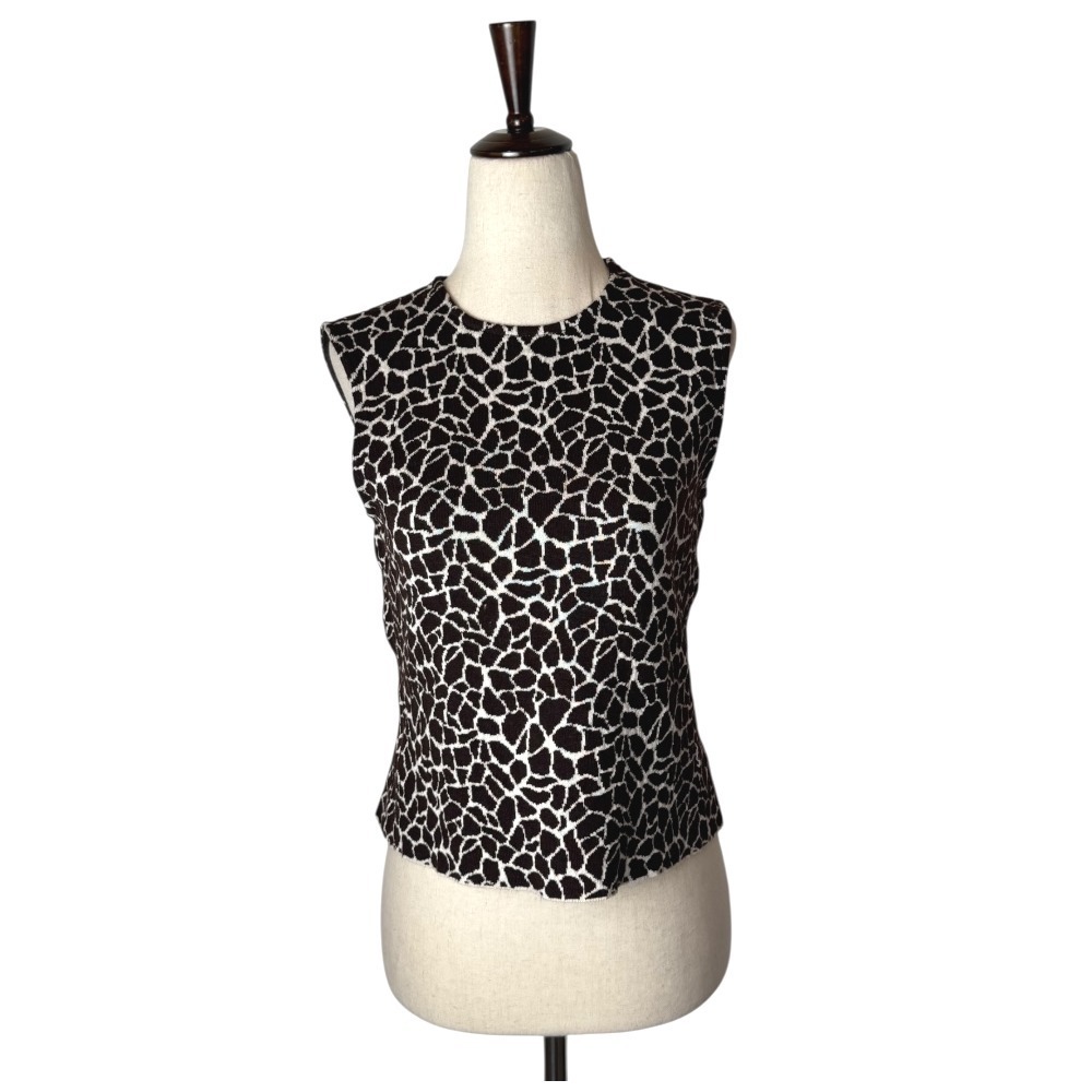 St John Tank Top Women XS Petite Brown Knit Sleeveless Giraffe Print Luxury‎